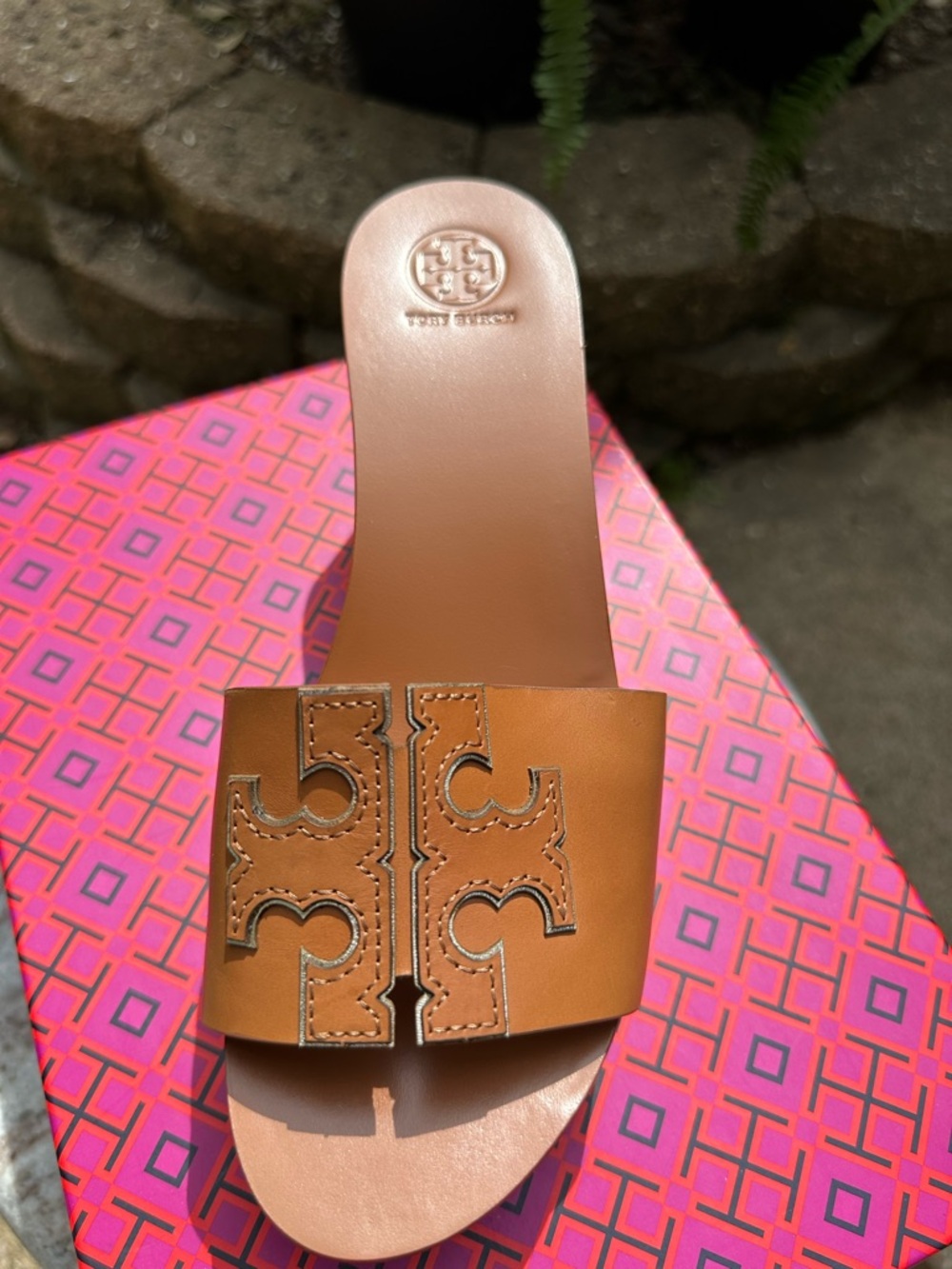 Tory Burch Tan Leather Logo Wedge Slide - Picture 7 of 8